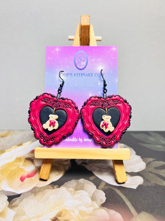Heart framed teddy bear earrings