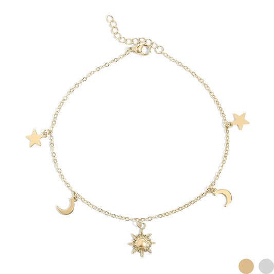 18K Gold PVD Stainless Steel Moon & Star Charm Anklet