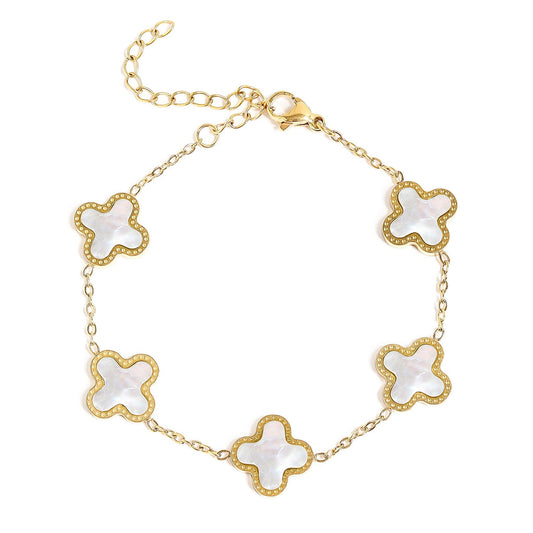 18K Gold PVD Stainless Steel Lucky Clover Charm Bracelet
